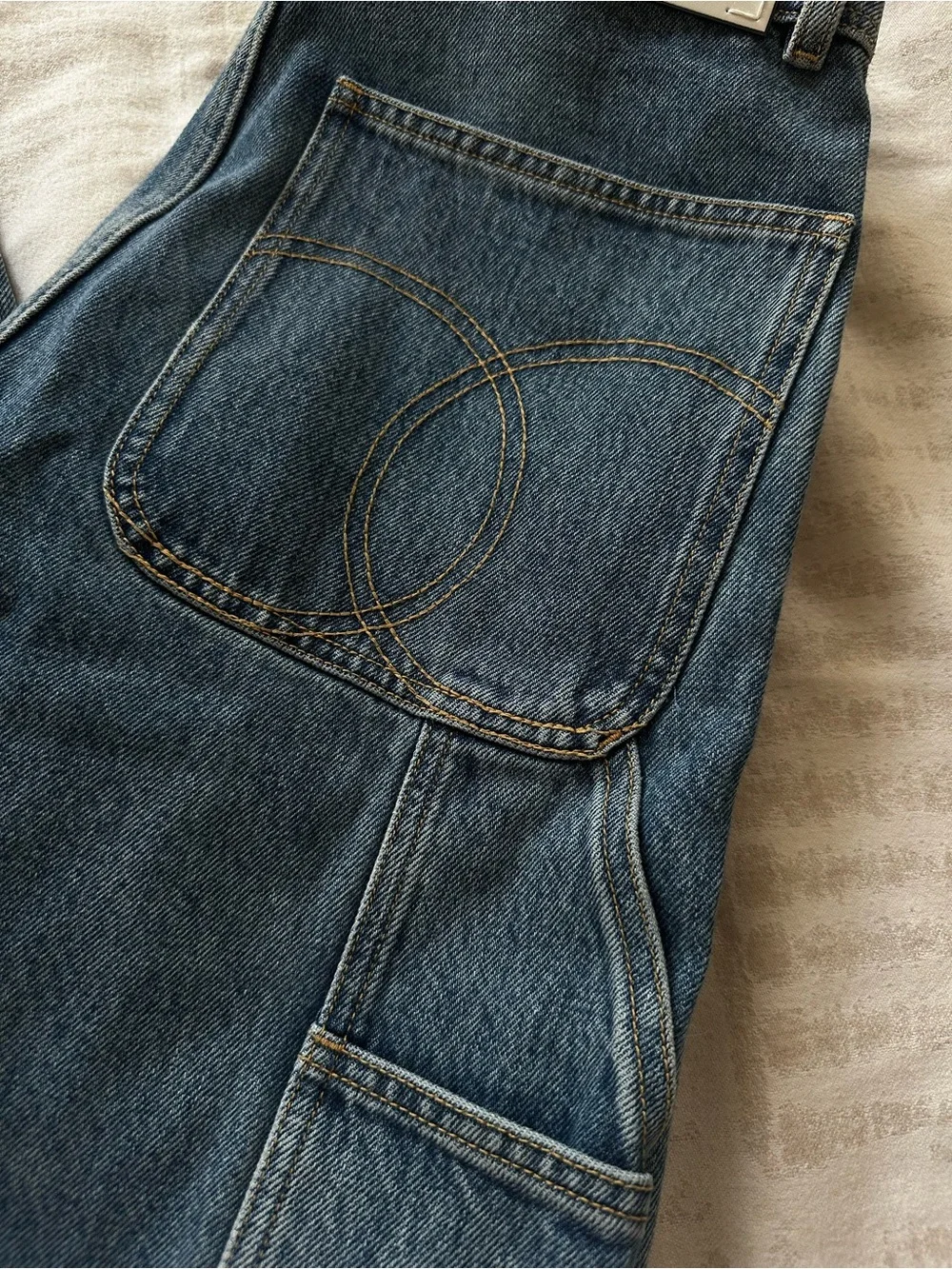 Chanel 26b Blazy Blue Denim large CC Logo Cargo Jeans Size 38